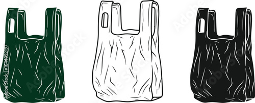 Plastic bag illustration set reusable bag shopping bag concept