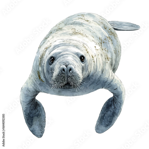 Manatee, watercolor vector, isolated on a white background.