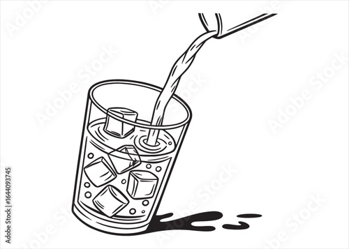 Refreshing Drink Poured into Glass with Ice Cubes Creating a Dynamic and Thirst Quenching Scene Illustration