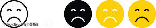 Set of Sad smileys. Emotional rating sad faces set. Sad emoji vector set. Face smile icon positive negative neutral opinion vector signs symbol. Outline Colorful smileys user experience survey icons