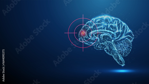 Abstract blue brains with target on frontal lobe. Brain disorders, medical treatment, targeted therapy, medical treatment, neuroscience concept.