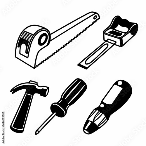 Hand tools for woodworking and construction in a vector drawing isolated on white background