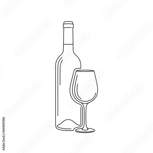 Minimalist Line Art of Wine Bottle and Glass