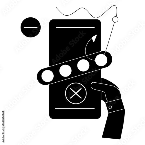 different phishing scenes and situations. Human hand with icon and image. Cyber crimes committed by hackers and hackers stealing personal data, banking credentials and information