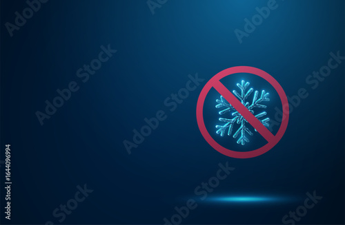 Snowflake inside a prohibited sign. Freeze prohibition, cryopreservation ban, temperature control, freeze warning, storage safety concept.