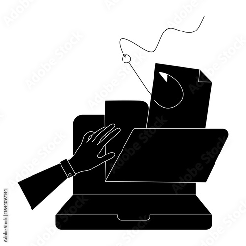 different phishing scenes and situations. Human hand with icon and image. Cyber crimes committed by hackers and hackers stealing personal data, banking credentials and information