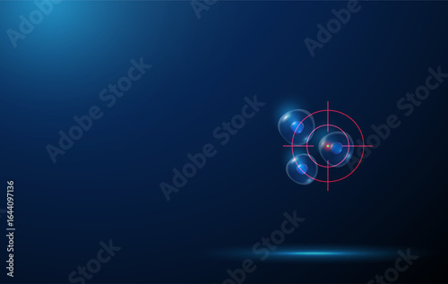 Stem cell cluster inside a digital target Targeted cell therapy, precision regenerative medicine, personalized treatment, gene editing, controlled differentiation concept.