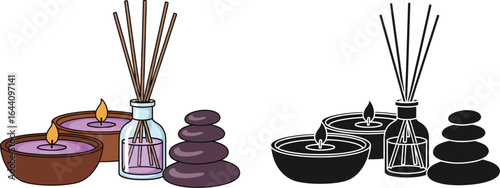 Spa aromatherapy candles and stones for relaxation and well being