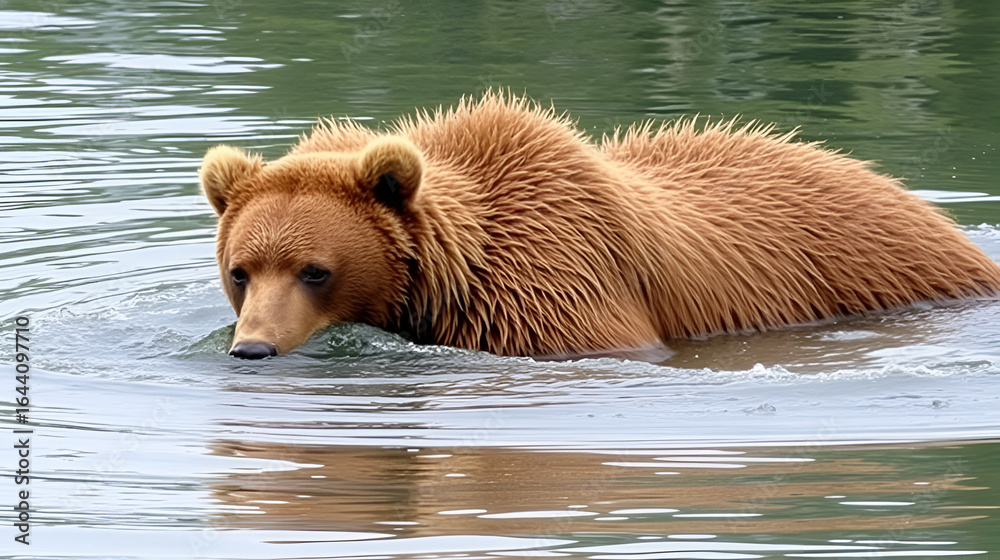 Fototapeta premium Brown Bear Swimming Scavenging and Swimming in Alaska