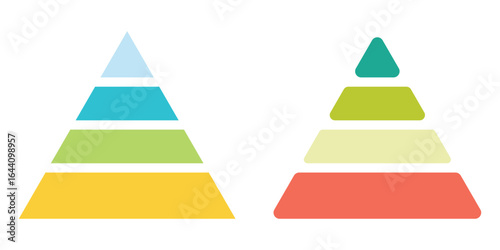 Triangular pyramid infographic vector icon. Set of 2 pyramid infographic collection. Triangle hierarchy collection on white background. Double triangular pyramid icon. EPS 10.
