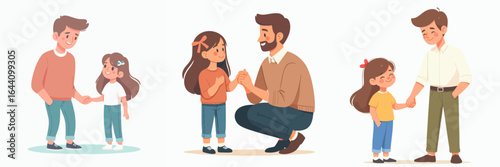 Cute Handdrawn Father and Daughter Holding Hands Family Illustration