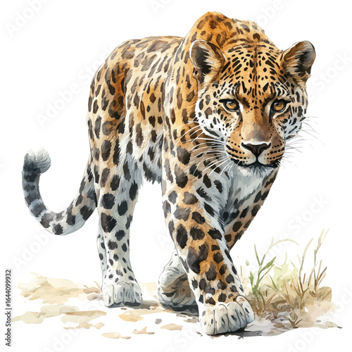 watercolor of Leopard, vector, isolated on a white background.