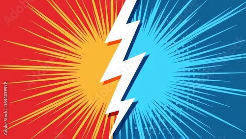 The comic-style impact of the red and blue showdown