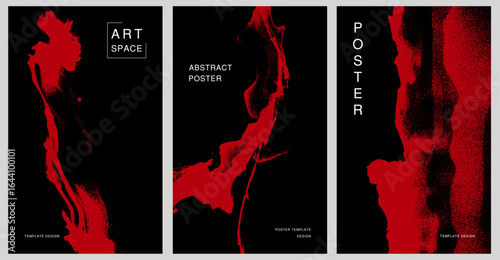 Modern gradient poster on dark background vector set. Cover template with vibrant brush strokes noise. Modern Design for wall art, flyers, brochures, covers and web banners.