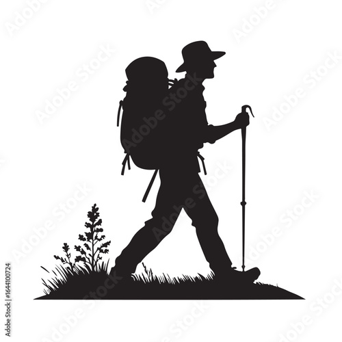 Hiker couple on mountain summit silhouette