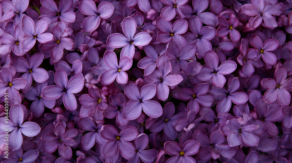 Fototapeta premium Delicate purple lilac blossoms with water droplets flowers floral