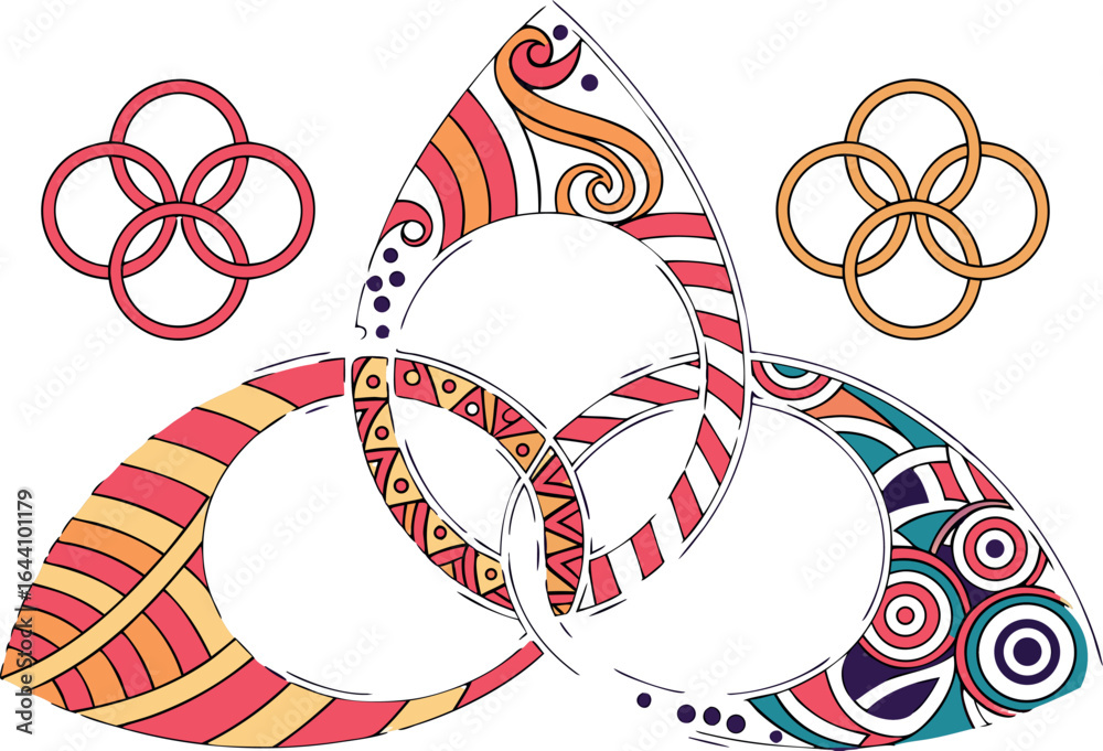 Obraz premium Abstract Geometric Shapes Design Featuring Red Green Blue Yellow and Cyan Colors on Transparent Background