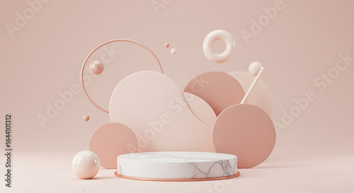 Abstract geometric composition with spheres and circles isolated on a transparent background
