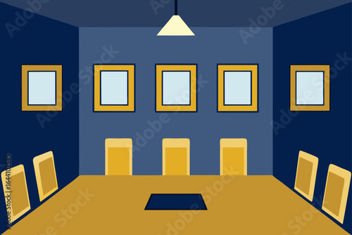 Boardroom With Recessed Lighting In Gold Frames