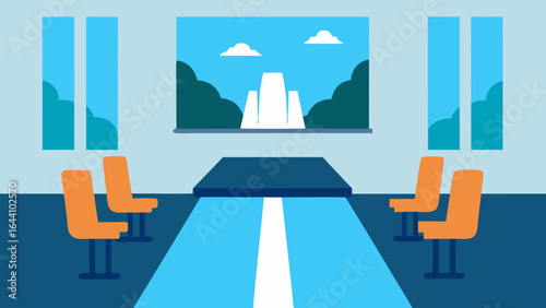 Boardroom With Panoramic Waterfall Backdrop
