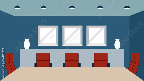 Boardroom With Recessed Marble Wall Shelves