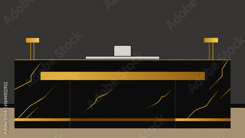Luxury Reception with Black Marble Counter and Gold