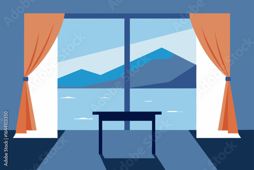 Office with Panoramic Lake View and Silk Curtains