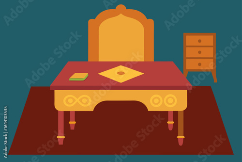 Office with Silk Rug and Carved Wooden Desk