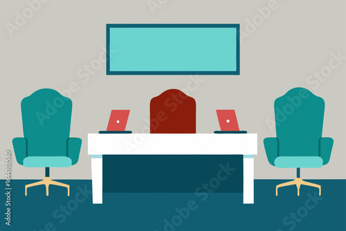 Office with Silk Upholstered Chairs and Marble Desk