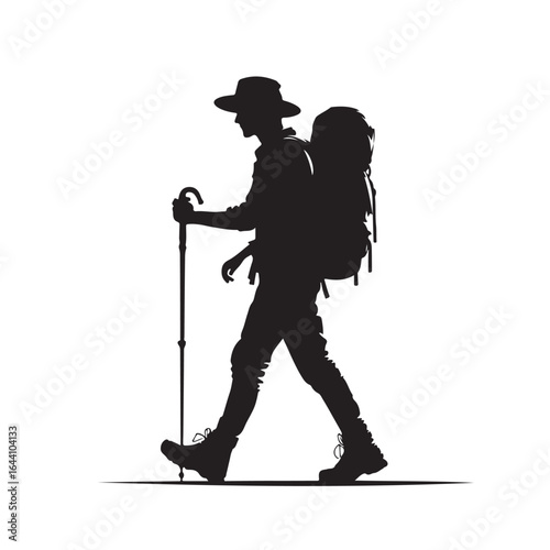 Hiker on a mountain peak silhouette