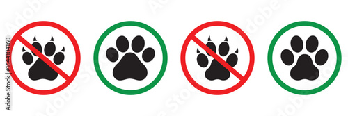 Animal Paw Print Icon Set – Dog and Lion Paw Silhouette Vector Illustration