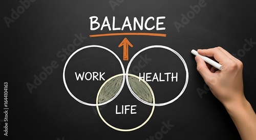 Best selling work life balance diagram showing harmony between work, life, and health