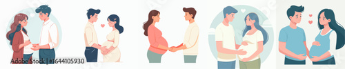 Illustrated Minimalist Style Expectant Couple Loving Each Other Illustration