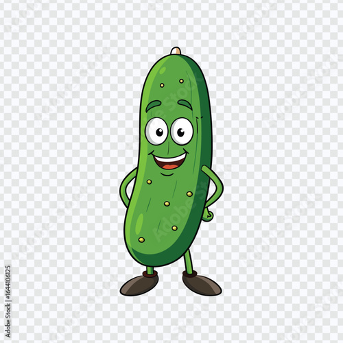 Cartoon Cucumber Character with Smiling Face and Green Skin