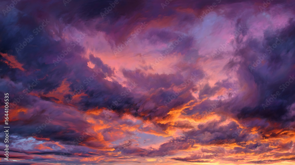 Fototapeta premium Fiery orange and purple clouds painting the sky sunset sunrise