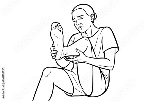 young woman experiencing foot pain while seated for healthcare illustration on discomfort