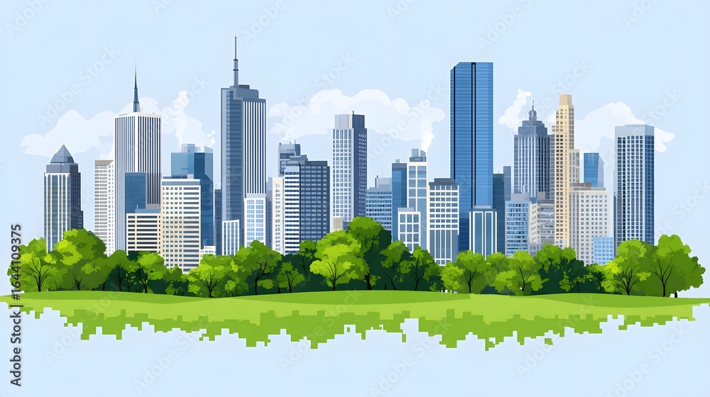 Fototapeta premium Stunning Cityscape Skyline with Lush Green Park