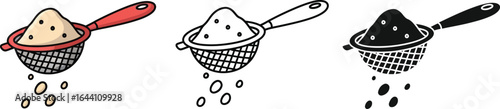Sifting flour through sieve kitchen baking tool illustration