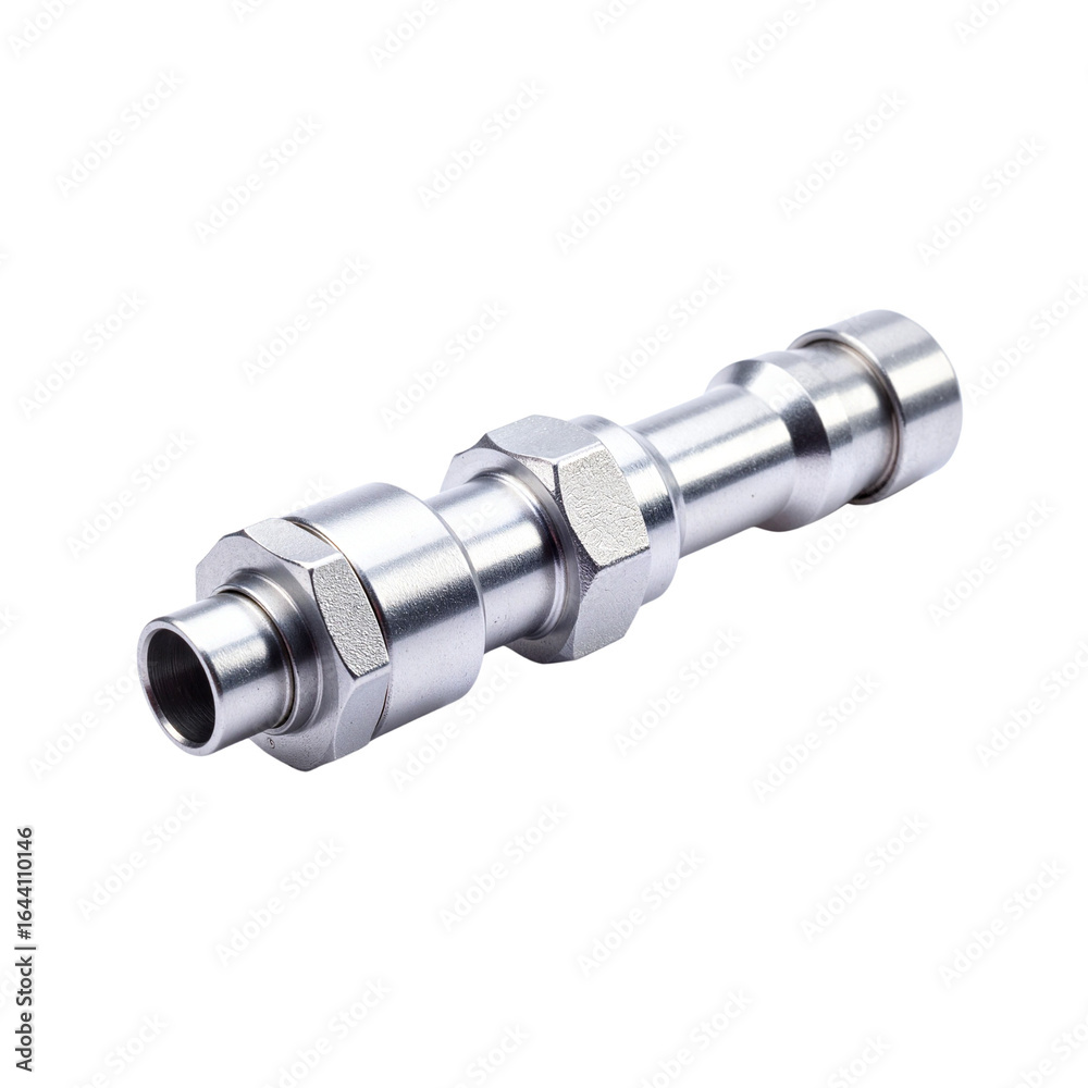 Standard metal hose connector in professional product photography, robust design, Isolated Standard metal hose connector in professional product photography, robust design, Isolated