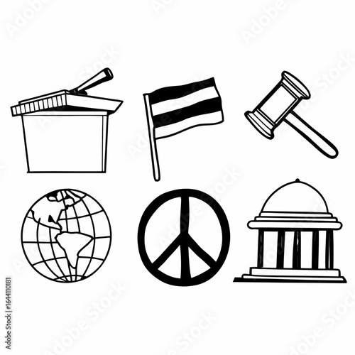 Illustration of symbols representing civic engagement global awareness justice and the importance of participating in democratic processes