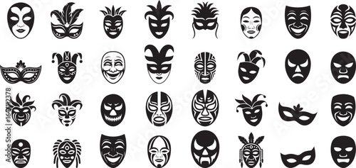 Assortment of decorative and theatrical mask icons