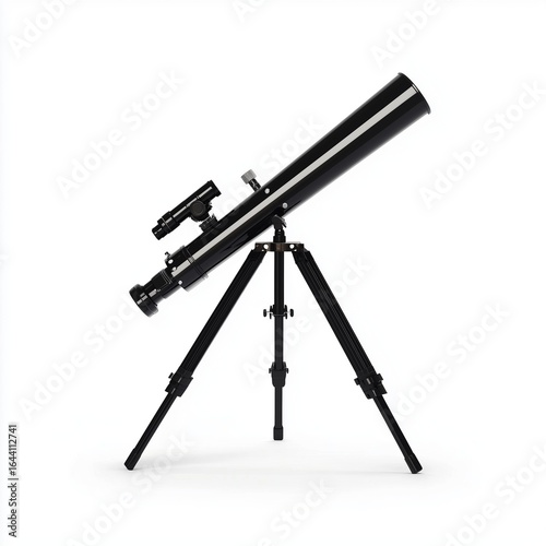 A black telescope mounted on a solid tripod, perfect for stargazing at night and exploring planets