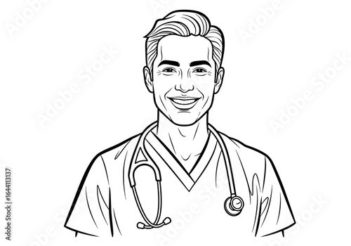 Friendly male healthcare professional smiling with stethoscope around neck