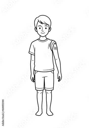 Cheerful boy standing proudly after polio vaccination with visible bandage