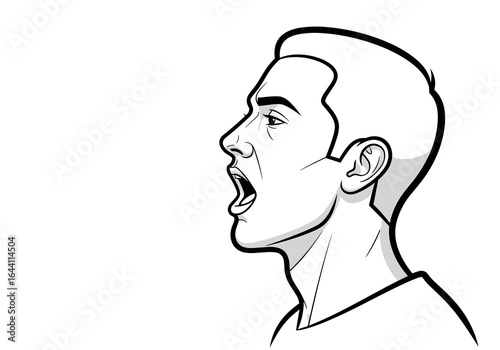Man in profile vocalizing, illustrating speech practice and communication skills, sketch style