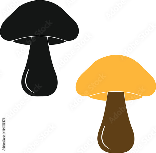 Cartoon vector illustration of various forest mushrooms on the grass