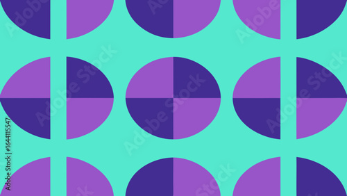 Geometric Pattern of Purple and Teal Circles Divided into Quarters quartered