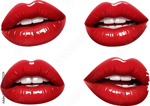 Glossy Red Lips with Different Expressions