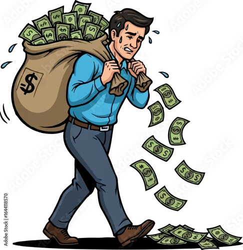 Cartoon Businessman Stealing Money Bag