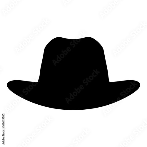 Classic wide brim fedora hat in solid black silhouette on white
